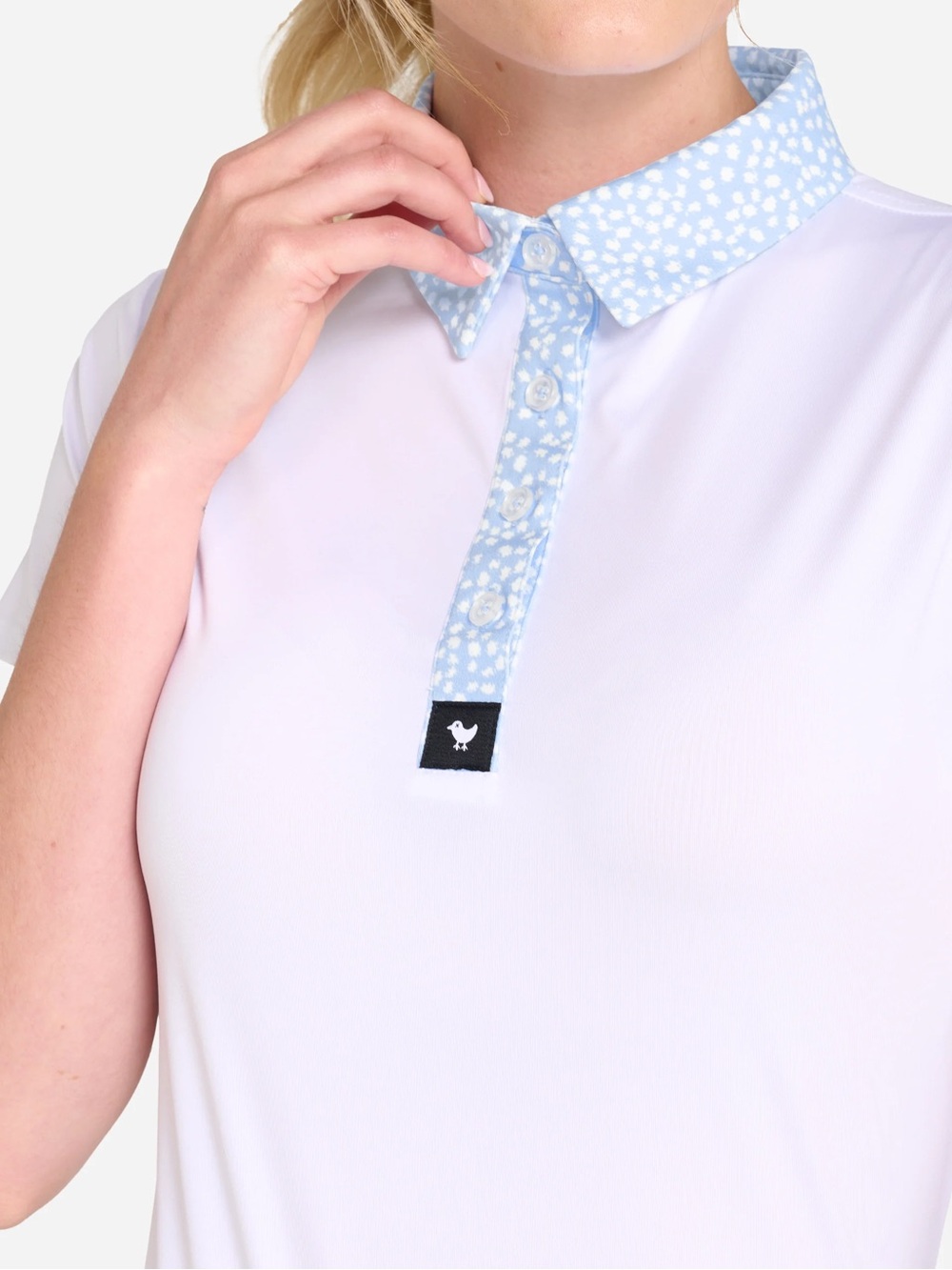 Bad Birdie White Polo with Light Blue Floral Collar